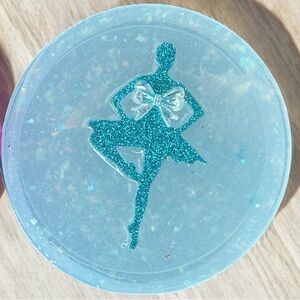 White and Blue Glitter jewelry box with ballerina. Handmade with resin